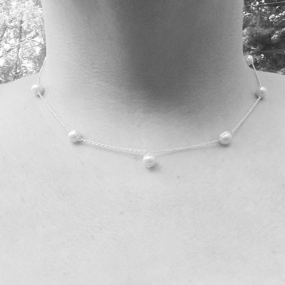 Freshwater pearl station necklace in Sterling silver